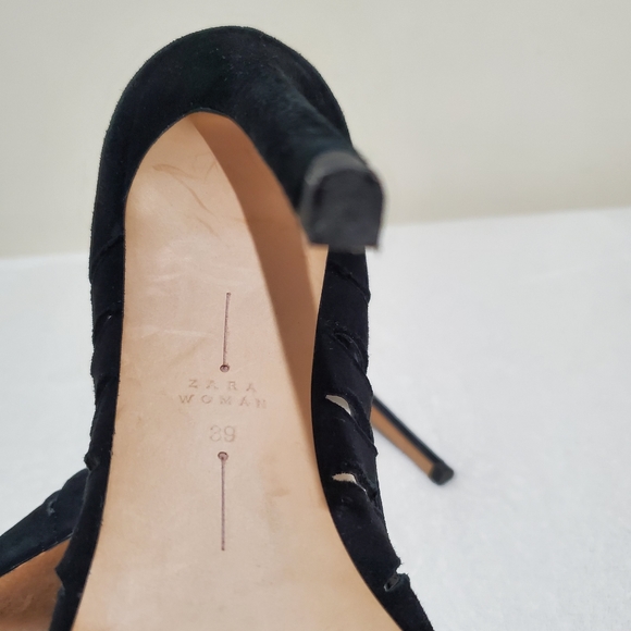 Black Suede Women Heel Shoes Size 8 - Picture 6 of 7